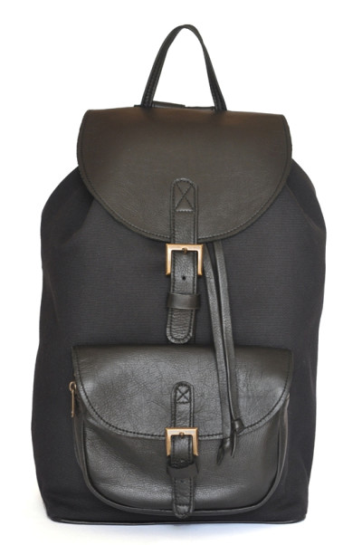 Black Combo Backpack - Black Canvas and Leather Backpack